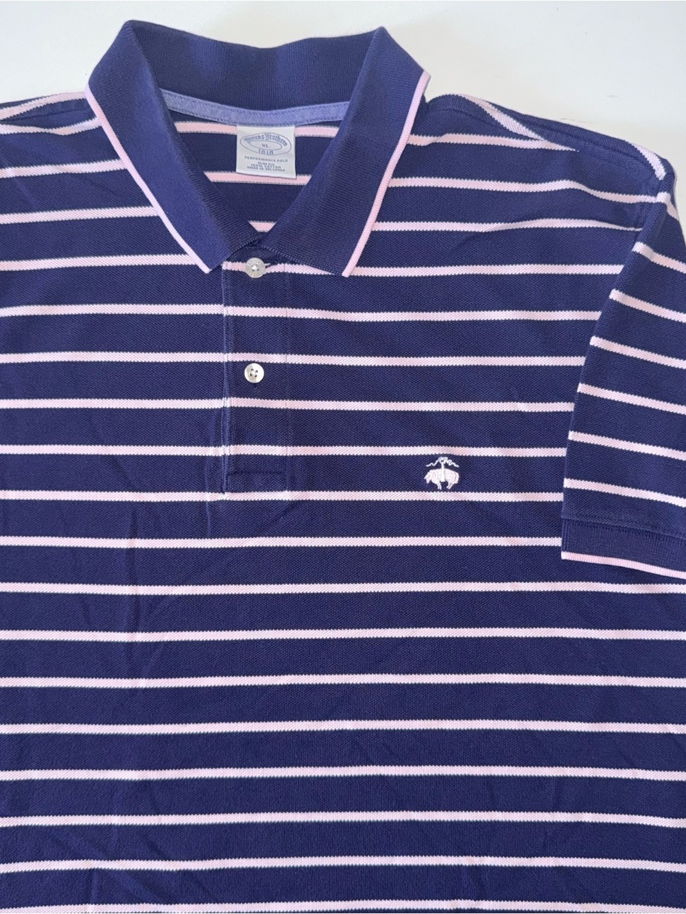 Brooks Brothers Performance Polo Men’s XL Blue Pink Striped Slim Fit